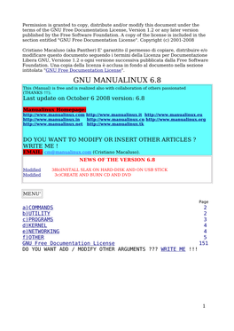 GNU MANUALINUX 6.8 This (Manual) Is Free and Is Realized Also with Collaboration of Others Passionated (THANKS !!!)