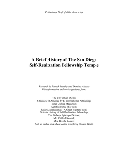 A Brief History of the San Diego Self-Realization Fellowship Temple