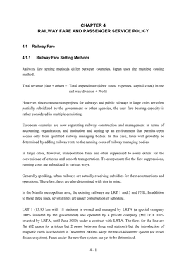 Chapter 4 Railway Fare and Passenger Service Policy