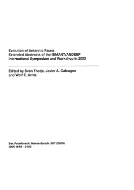 Evolution of Antarctic Fauna Extended Abstracts of the IBMANTIANDEEP International Symposium and Workshop in 2003