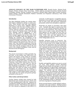 AEOLIAN GEOLOGY of the MARS PATHFINDER SITE. Ronald