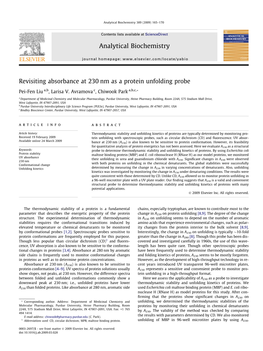 Revisiting Absorbance at 230Nm As a Protein Unfolding Probe