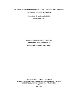 Análisis De La Inversión Extranjera Directa De Empresas Colombianas En El Exterior