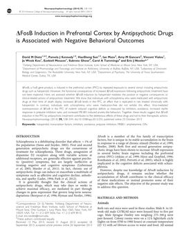 Delta;Fosb Induction in Prefrontal Cortex by Antipsychotic