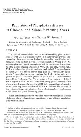 Regulation of Phosphotransferases in Glucose- and Xylose-Fermenting Yeasts