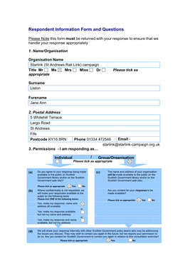 Respondent Information Form and Questions