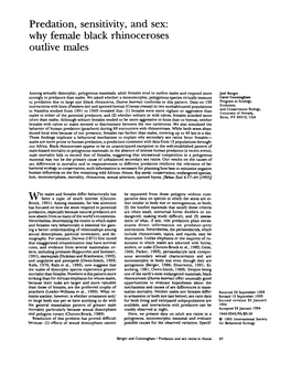 Predation, Sensitivity, and Sex: Why Female Black Rhinoceroses Outlive Males