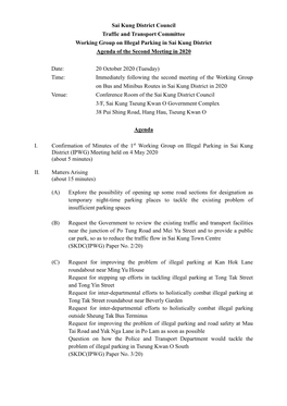 Sai Kung District Council Traffic and Transport Committee Working Group on Illegal Parking in Sai Kung District Agenda of the Second Meeting in 2020