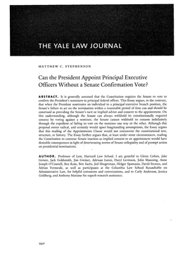 Can the President Appoint Principal Executive Officers Without a Senate Confirmation Vote?