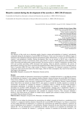 Bioactive Content During the Development of the Acerola Cv. BRS 238 (Frutacor) Conteúdo De Bioativos Durante O Desenvolvimento Da Acerola Cv