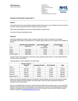 NHS Borders NHS Borders Education Centre Planning & Performance Borders General Hospital Melrose Roxburghshire TD6 9BD 01896 825545 Foi.Enquiries@Borders.Scot.Nhs.Uk