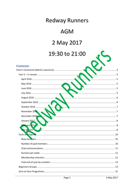 Redway Runners AGM 2 May 2017 19:30 to 21:00