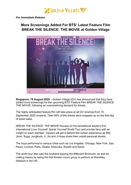 Screenings Added for BTS' Latest Feature Film BREAK the SILENCE