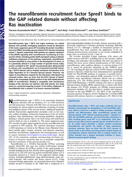 The Neurofibromin Recruitment Factor Spred1 Binds to the GAP Related Domain Without Affecting Ras Inactivation