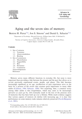 Aging and the Seven Sins of Memory Benton H