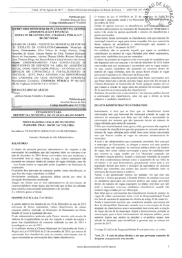 Ceará , 07 De Agosto De 2017 • Diário Oficial Dos Municípios Do Estado Do Ceará • ANO VIII | N° 175^9