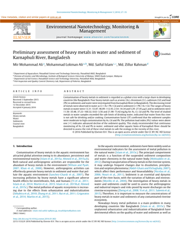 Preliminary Assessment of Heavy Metals in Water and Sediment Of