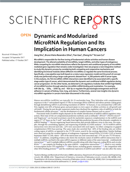 Dynamic and Modularized Microrna Regulation and Its Implication in Human Cancers