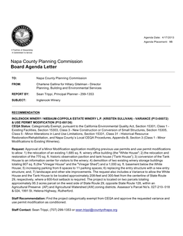 Napa County Planning Commission Board Agenda Letter