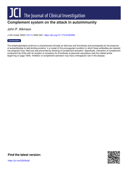 Complement System on the Attack in Autoimmunity