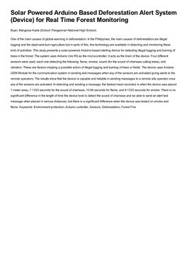 Solar Powered Arduino Based Deforestation Alert System (Device) for Real Time Forest Monitoring