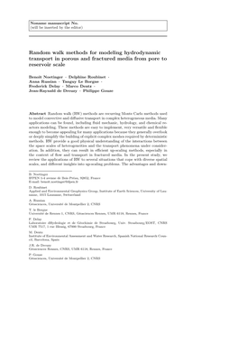 Random Walk Methods for Modeling Hydrodynamic Transport in Porous and Fractured Media from Pore to Reservoir Scale