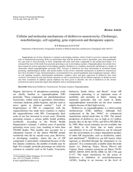 Cellular and Molecular Mechanisms of Dichlorvos Neurotoxicity: Cholinergic, Nonchlolinergic, Cell Signaling, Gene Expression and Therapeutic Aspects