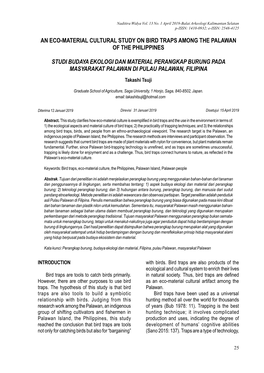 An Eco-Material Cultural Study on Bird Traps Among the Palawan of the Philippines