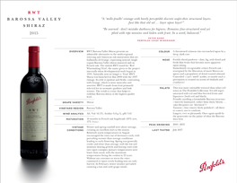 Rwt Barossa Valley Shiraz 2015