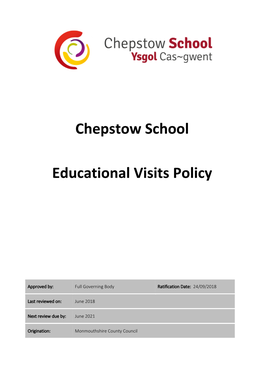 Chepstow School Educational Visits Policy