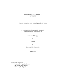 Queer Friendship and Erotic Bonds a Dissertation Submitted in Partial Sa