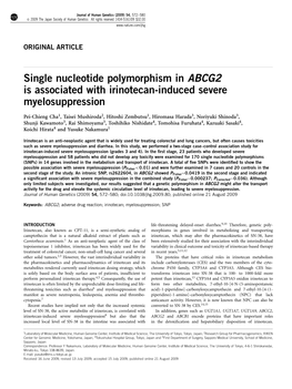 Single Nucleotide Polymorphism in ABCG2 Is Associated with Irinotecan-Induced Severe Myelosuppression