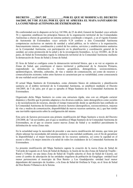 2017, De ______, Por El Que Se Modifica El Decreto 166/2005, De 5 De Julio, Por El Que Se Aprueba El Mapa Sanitario De La Comunidad Autónoma De Extremadura