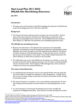 SHLAA Site Shortlisting Outcomes