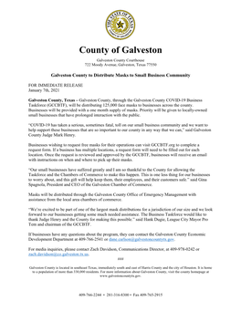 Galveston County to Distribute Masks to Small Business Community