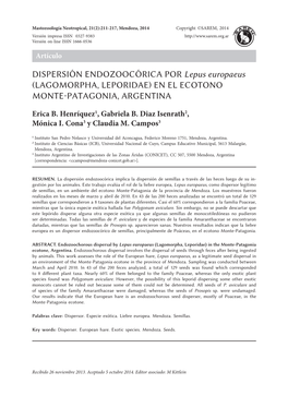 DISPERSIÓN ENDOZOOCÓRICA POR Lepus Europaeus (LAGOMORPHA, LEPORIDAE) EN EL ECOTONO MONTE-PATAGONIA, ARGENTINA