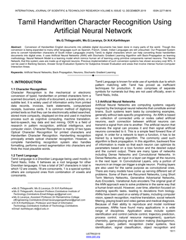 Tamil Handwritten Character Recognition Using Artificial Neural Network