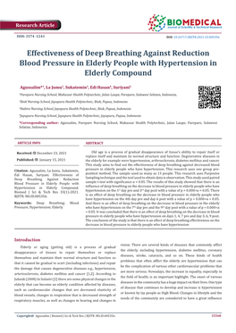 Effectiveness of Deep Breathing Against Reduction Blood Pressure in Elderly People with Hypertension in Elderly Compound