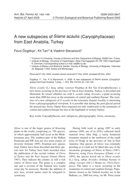 A New Subspecies of Silene Acaulis (Caryophyllaceae) from East Anatolia, Turkey