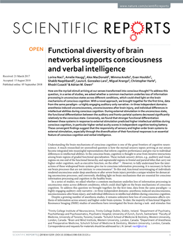 Functional Diversity of Brain Networks Supports Consciousness and Verbal