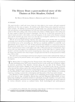 The Binsey Boat: a Post-Medieval Story of the Thames at Port Meadow, Oxford