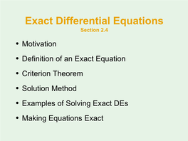 Exact Differential Equations Section 2.4