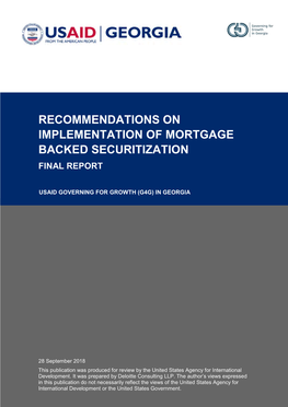 Recommendations on Implementation of Mortgage Backed Securitization Final Report