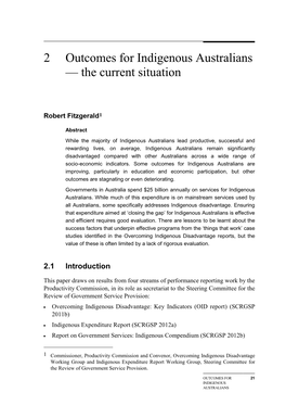 Outcomes for Indigenous Australians — the Current Situation