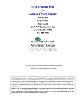 Debt Freedom Plan John and Mary Sample