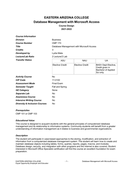 Database Management with Microsoft Access Course Design 2021-2022