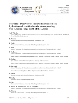 Moytirra: Discovery of the First Known Deep‐Sea Hydrothermal Vent Field