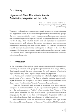 Migrants and Ethnic Minorities in Austria: Assimilation, Integration and the Media