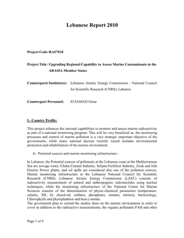 LEB/9/004 Development of a Country Profile of Environmental Radiation