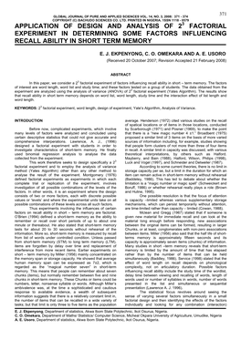 Application of Design and Analysis of 23 Factorial Experiment in Determining Some Factors Influencing Recall Ability in Short Term Memory